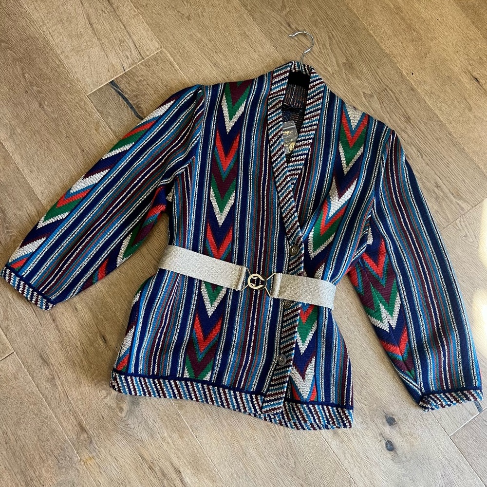 Knitted Marc Jacobs chevron pattern metallic double breasted sweater cardigan